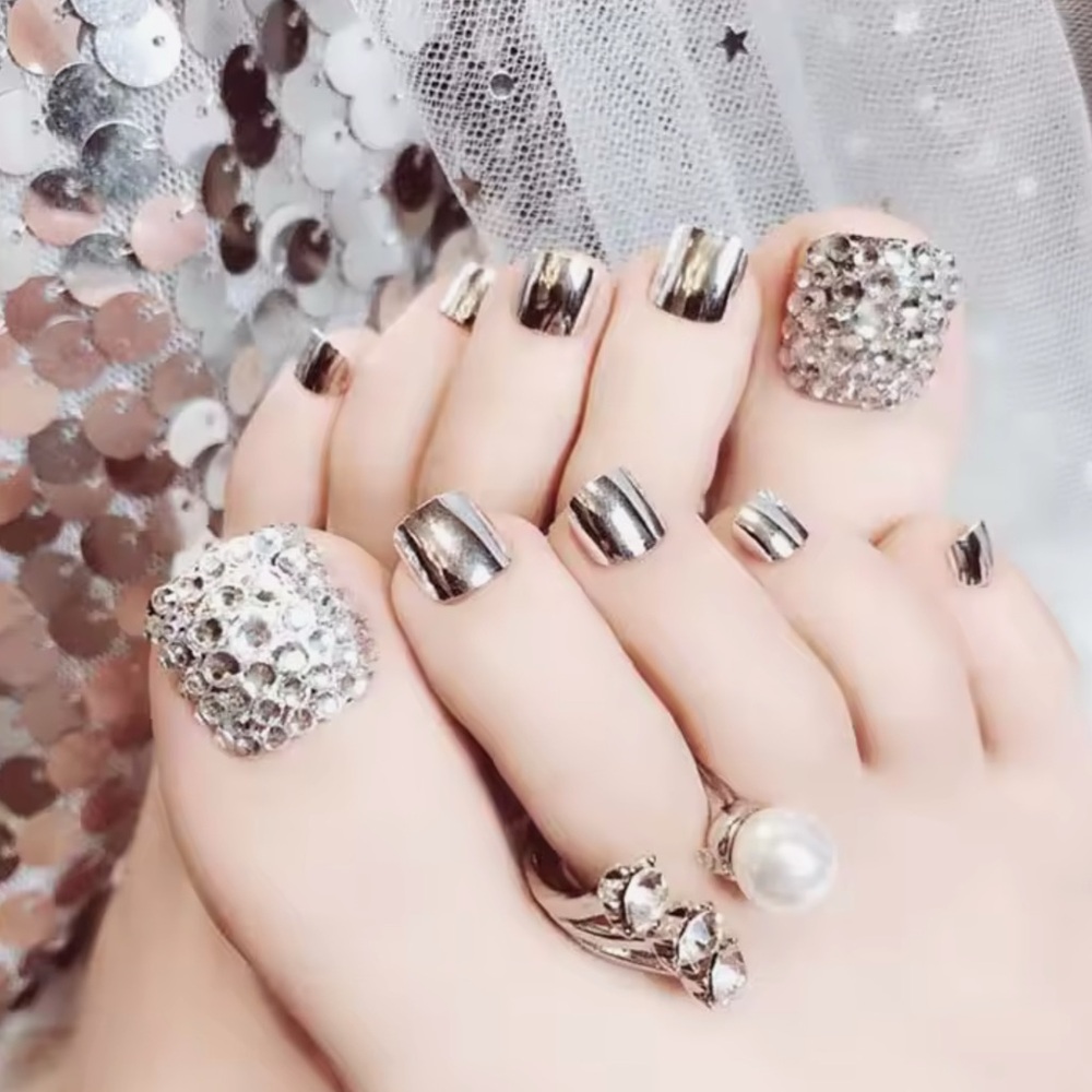 Rhinestone Press On Toenails